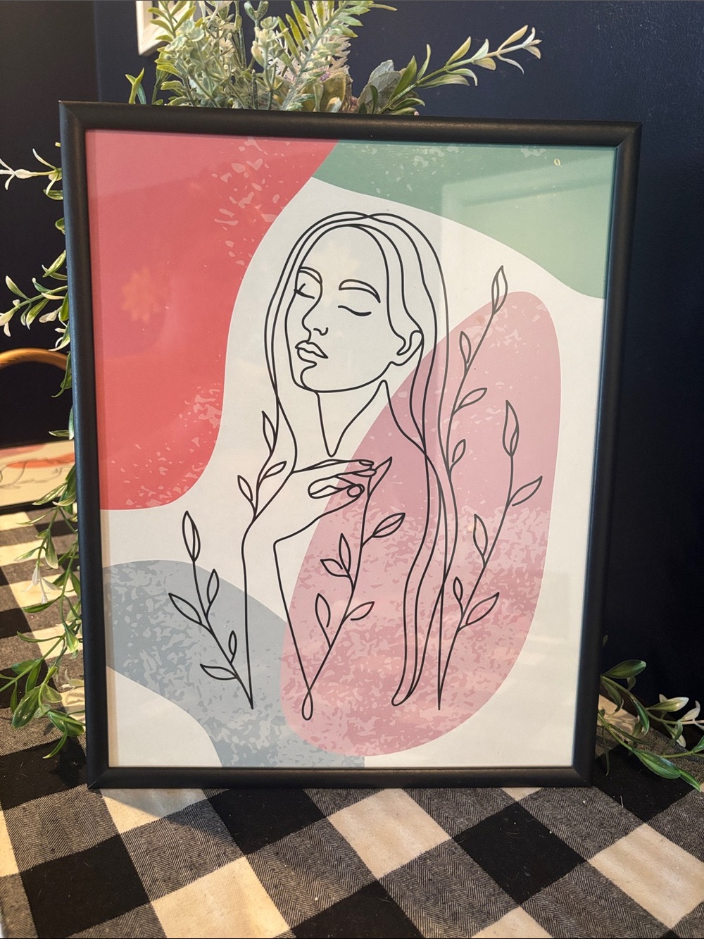 Unbranded Abstract Woman Line Art Print in Pink, Coral, Mint